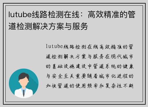 lutube线路检测在线：高效精准的管道检测解决方案与服务